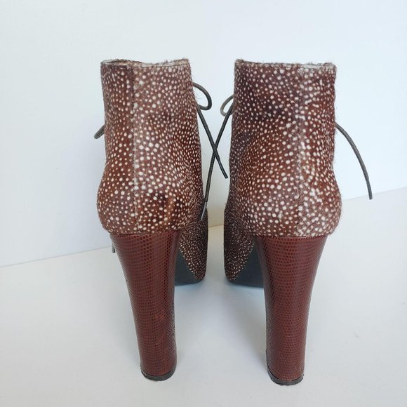 Jeffrey Campbell Lita Fur Brown Spotted Stylish Women's Platform Ankle Boots - Picture 3 of 9